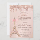 Eiffeltoren, Boog Roze Goud Drips Quinceañera Kaart (Voorkant)