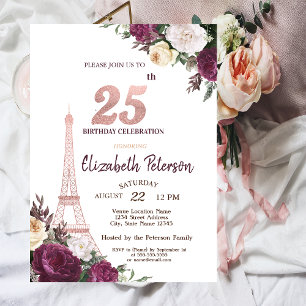 Eiffeltoren Bourgogne Bloemen 25ste Verjaardag Kaart