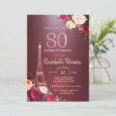 Eiffeltoren Bourgogne Bloemen Rozen 80e Verjaardag Kaart (Staand voorkant)