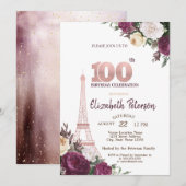 Eiffeltoren Bourgondische bloemen 100e verjaardag Kaart (Voorkant / Achterkant)