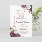 Eiffeltoren Bourgondische bloemen 30e verjaardag Kaart (Staand voorkant)