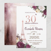 Eiffeltoren Bourgondische bloemen 30e verjaardag Kaart (Voorkant / Achterkant)