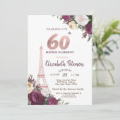 Eiffeltoren Bourgondische bloemen 60e verjaardag Kaart (Staand voorkant)