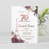 Eiffeltoren Bourgondische bloemen 70e verjaardag Kaart (Staand voorkant)