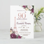 Eiffeltoren Bourgondische bloemen 90e verjaardag Kaart (Staand voorkant)