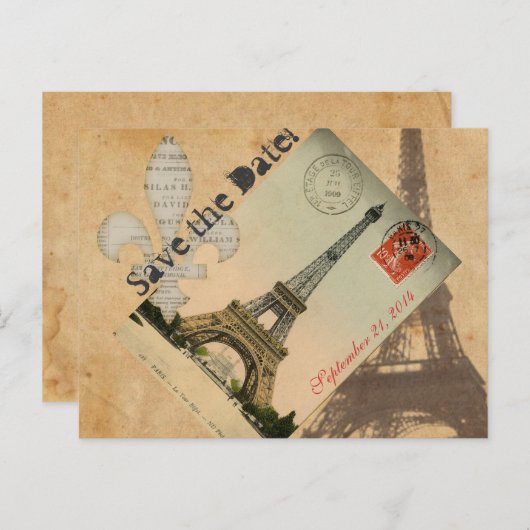 Eiffeltoren Briefkaart bewaar de datum (Voorkant / Achterkant)