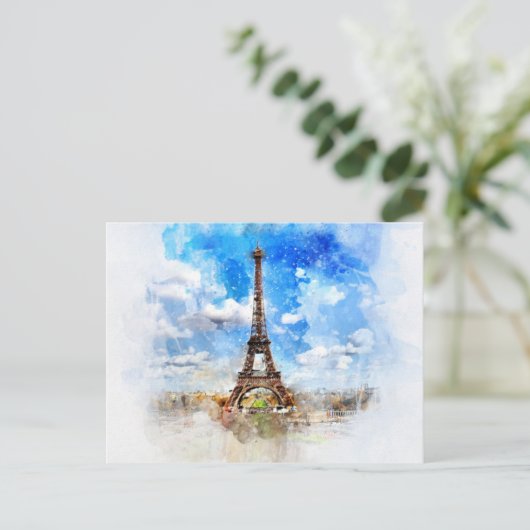 Eiffeltoren, briefkaart van de waterverf van Pari (Staand voorkant)
