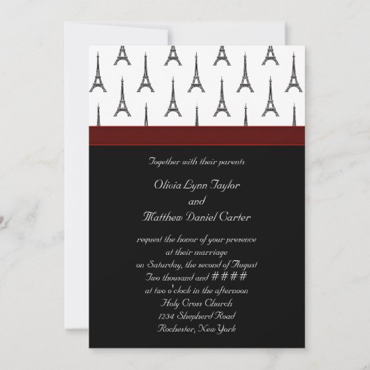 Eiffeltoren bruiloft kaart (Achterkant)