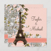 Eiffeltoren Cherry Blossom Wedding Invitations Kaart (Voorkant / Achterkant)