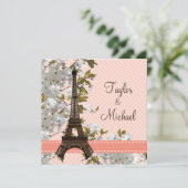 Eiffeltoren Cherry Blossom Wedding Invitations Kaart (Staand voorkant)