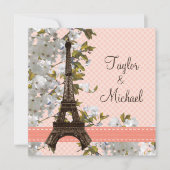 Eiffeltoren Cherry Blossom Wedding Invitations Kaart (Voorkant)