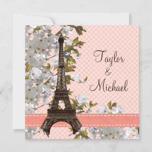 Eiffeltoren Cherry Blossom Wedding Invitations Kaart (Voorkant)
