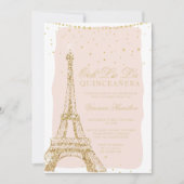 Eiffeltoren chic gold glitter blush quinceanera kaart (Voorkant)