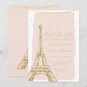 Eiffeltoren chic gold glitter blush quinceanera kaart