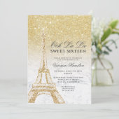 Eiffeltoren chic gold glitter marble Sweet 16 Kaart (Staand voorkant)