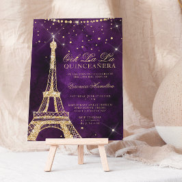 Eiffeltoren chic gold glitter paars quinceanera kaart