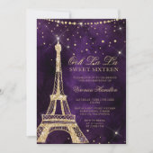 Eiffeltoren chic gold glitter paars Sweet 16 Kaart (Voorkant)
