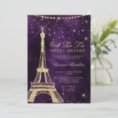 Eiffeltoren chic gold glitter paars Sweet 16 Kaart (Staand voorkant)