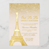 Eiffeltoren chic gold glitter roze Sweet 16 Folie Uitnodiging (Voorkant)