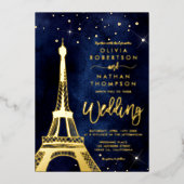 Eiffeltoren chic gold glitter spargel bruiloft folie uitnodiging (Voorkant)