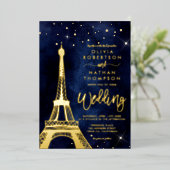 Eiffeltoren chic gold glitter spargel bruiloft folie uitnodiging (Staand Voorkant)