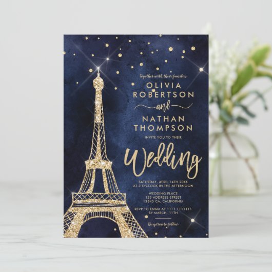Eiffeltoren chic gold glitter spargel bruiloft kaart (Staand voorkant)