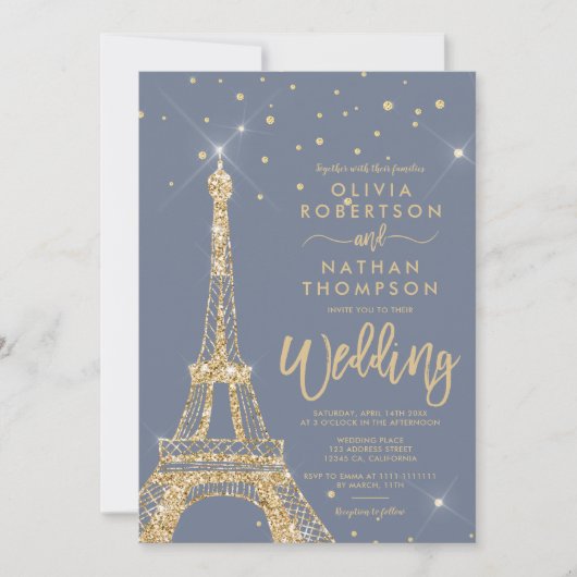 Eiffeltoren chic gold glitter spargel bruiloft kaart (Voorkant)
