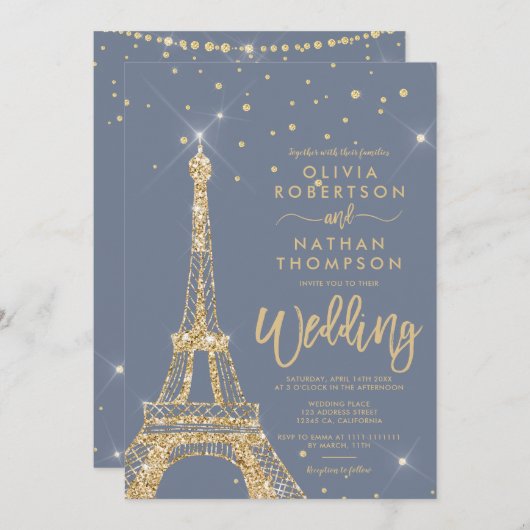 Eiffeltoren chic gold glitter spargel bruiloft kaart (Voorkant / Achterkant)