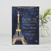 Eiffeltoren chic gold glitter spargel quinceanera kaart (Staand voorkant)