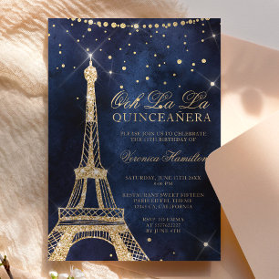 Eiffeltoren chic gold glitter spargel quinceanera kaart