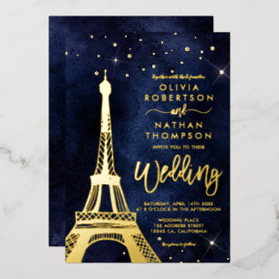 Eiffeltoren chic gouden glitters glans bruiloft folie uitnodiging