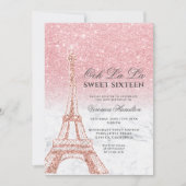 Eiffeltoren chic roze glitter marble Sweet 16 Kaart (Voorkant)