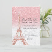 Eiffeltoren chic roze glitter marble Sweet 16 Kaart (Staand voorkant)