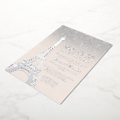 Eiffeltoren chic Silver Glitter roze Sweet 16 Folie Uitnodiging (Gedraaid)