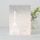 Eiffeltoren chic Silver Glitter roze Sweet 16 Folie Uitnodiging (Staand Voorkant)