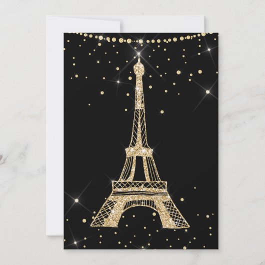 Eiffeltoren chique gouden glitter zwart quinceaner kaart (Achterkant)