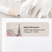 Eiffeltoren collage met roze wijnbloemen Etiket (Insitu)