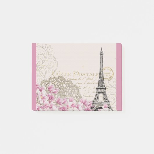 Eiffeltoren collage met roze wijnbloemen Post-it® Notes (Voorkant)