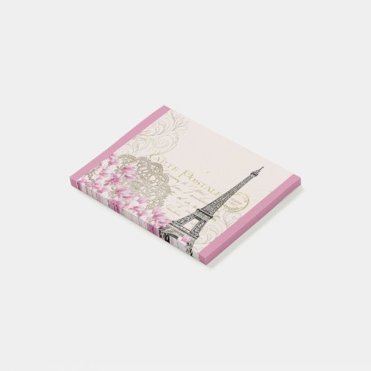  Eiffeltoren collage met roze wijnbloemen Post-it® Notes (Schuin)