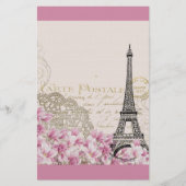  Eiffeltoren Collage met Roze Wildbloemen Briefpapier (Voorkant)