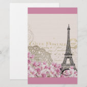  Eiffeltoren Collage met Roze Wildbloemen Briefpapier (Voorkant / Achterkant)