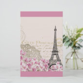  Eiffeltoren Collage met Roze Wildbloemen Briefpapier (Staand voorkant)