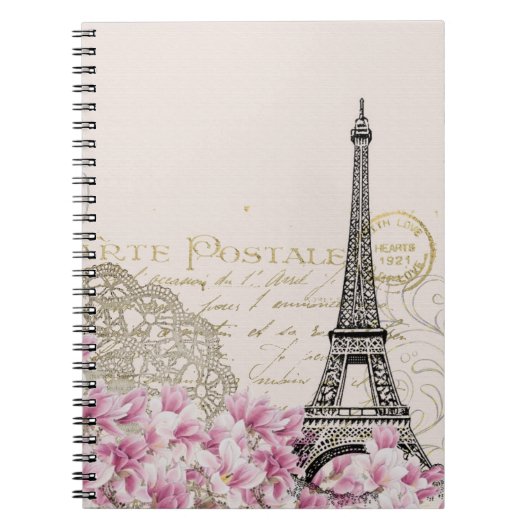  Eiffeltoren collage met roze wilde bloemen Notitieboek (Voorkant)