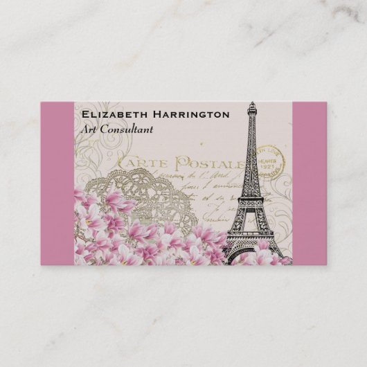  Eiffeltoren Collage met roze WIldflower Visitekaartje (Voorkant)