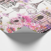  Eiffeltoren collage roze florale bloem Cadeaupapier (Hoek)