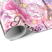  Eiffeltoren collage roze florale bloem Cadeaupapier (Rol Hoek)