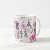  Eiffeltoren collage roze florale bloem Koffiemok (Voorkant rechts)