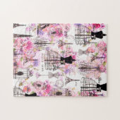 Eiffeltoren collage roze florale bloem Legpuzzel (Horizontaal)