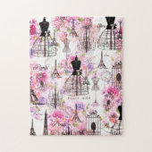  Eiffeltoren collage roze florale bloem Legpuzzel (Verticaal)