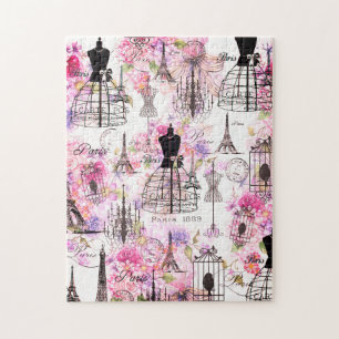 Eiffeltoren collage roze florale bloem Legpuzzel